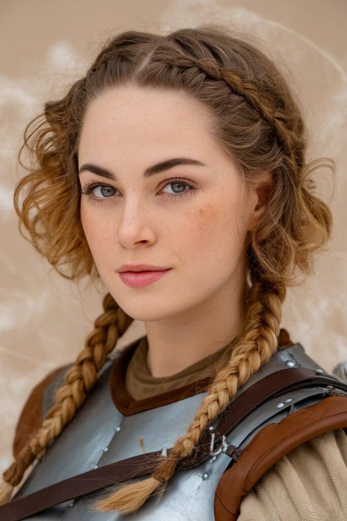 Curly Short Hair with Braided Side in Viking Braids hairstyle 