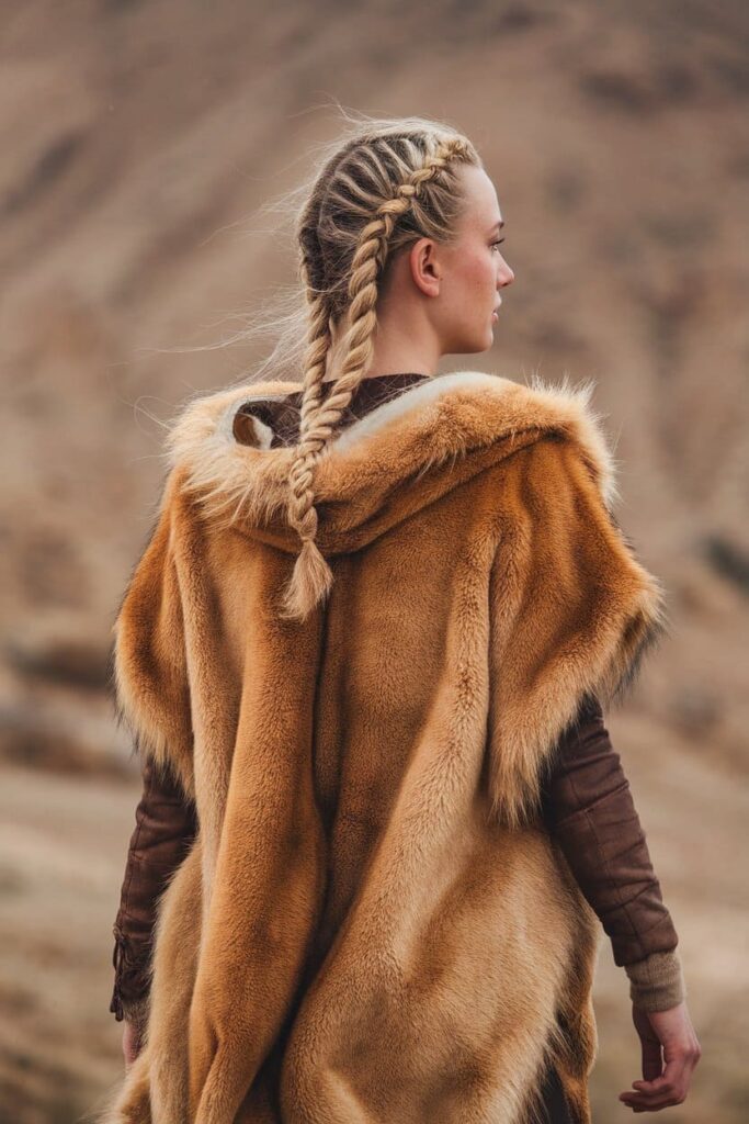 Twisted Halo Braid in Viking Braids hairstyle. 