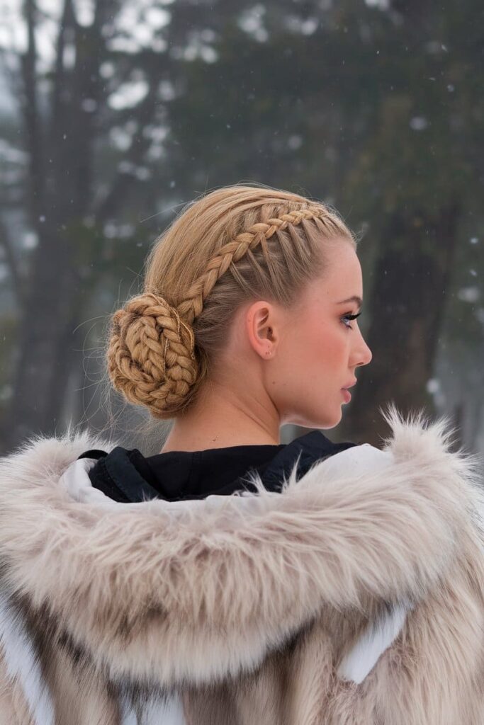 Elegant Side Bun with Braids in Viking Braids hairstyle.