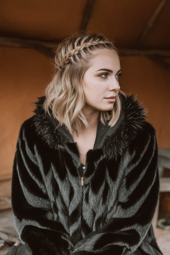 Short Layered Hair with Braided Crown in Viking Braids hairstyle.