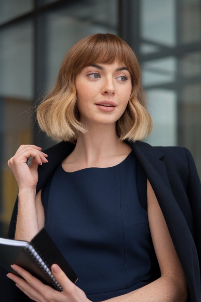 chie shoulders length lob with curtains bangs