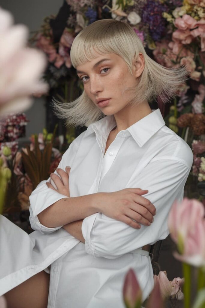 
razor cut bob with feathered ends