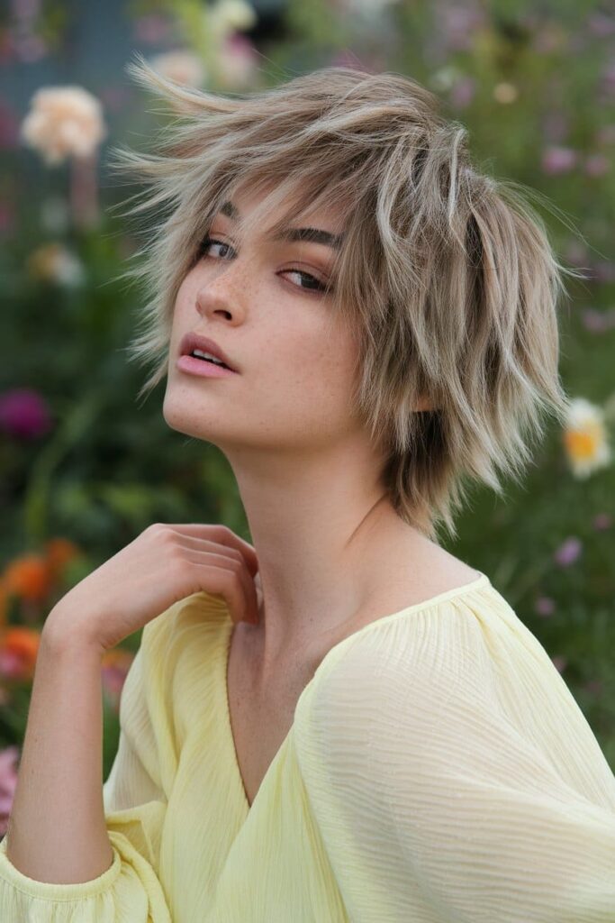 tousled choppy bob with feather ends 