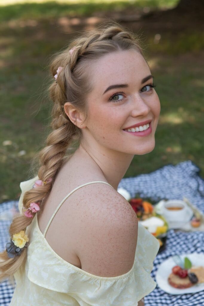 Twisted-Ponytail-with-Flowers